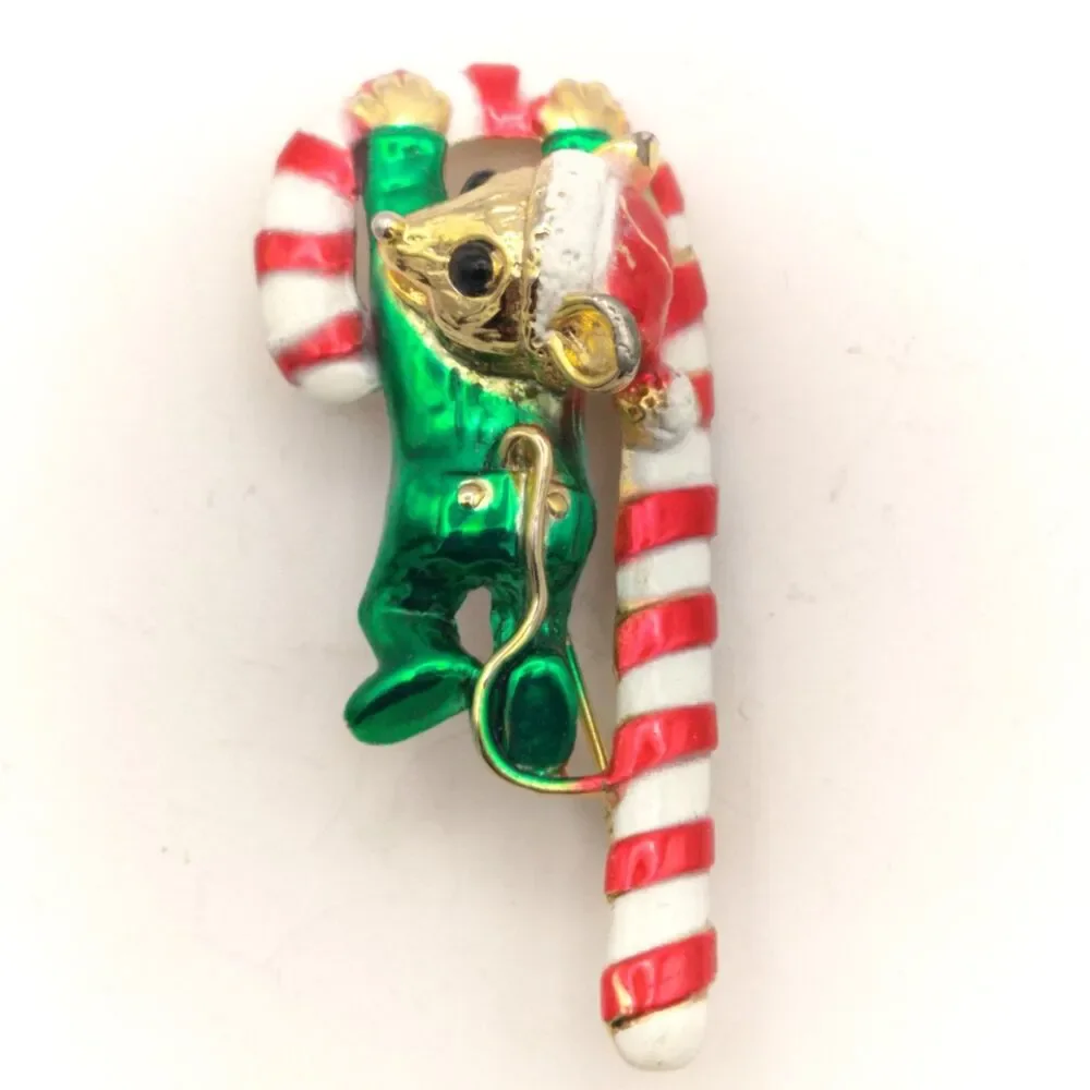 Mouse Elf Candy Cane Brooch 2.5